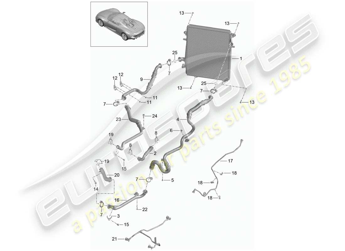 porsche 2015 (918 spyder) lubricación del motor diagrama de piezas