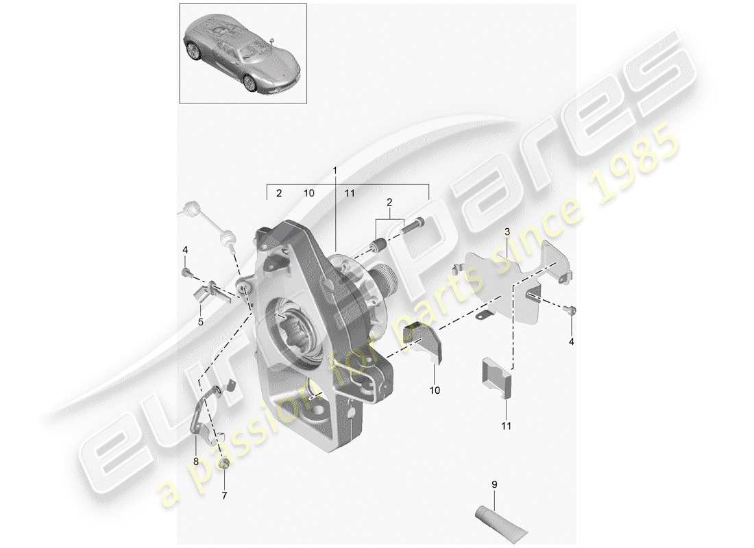porsche 2015 (918 spyder) diagrama de piezas del portador de ruedas