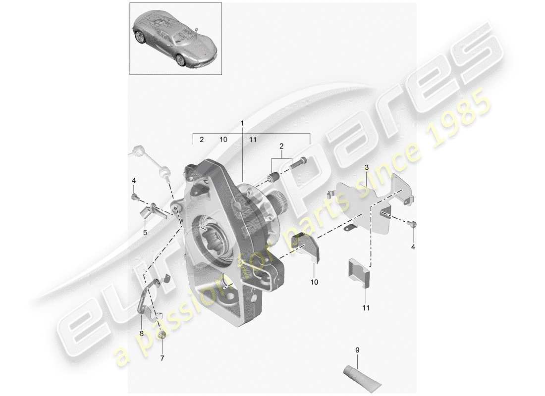 porsche 918 spyder (2015) diagrama de piezas del portador de ruedas