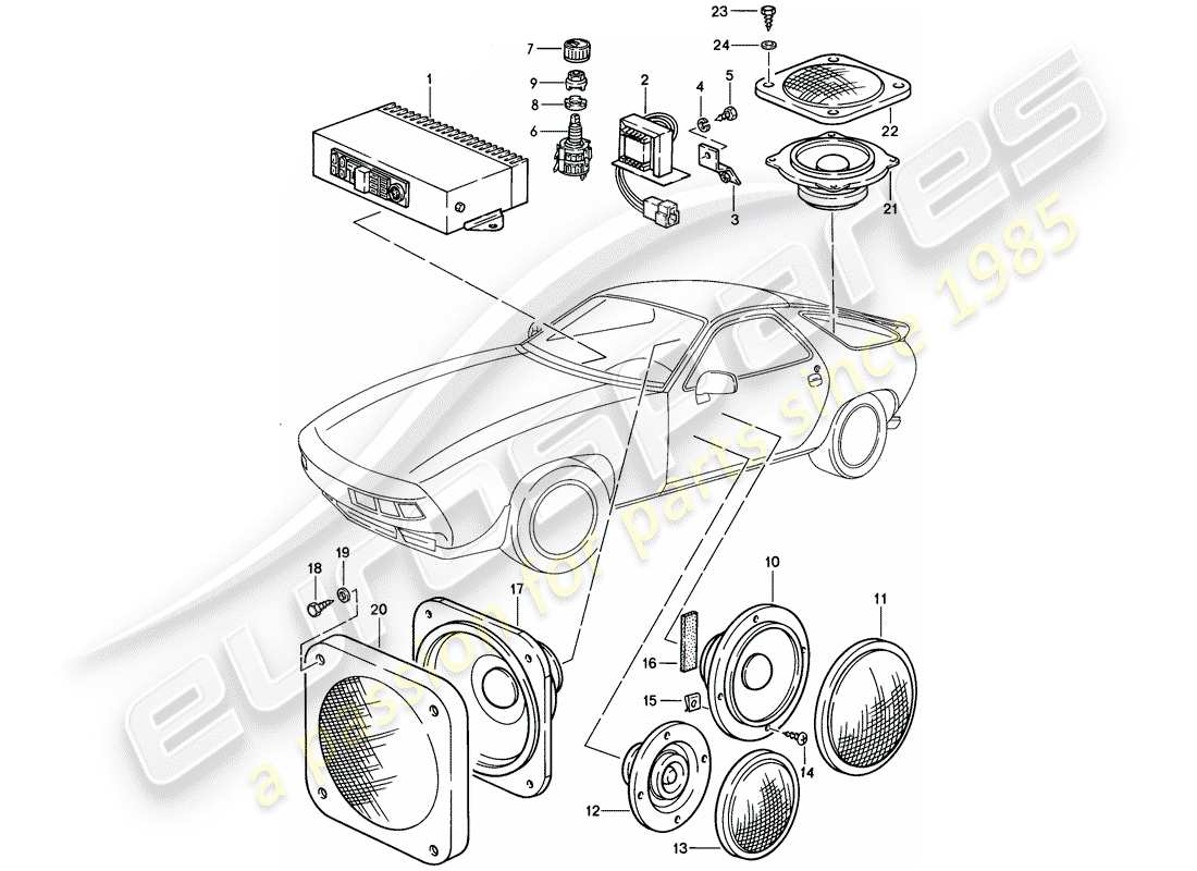 porsche 1984 (928) amplificador - altavoz diagrama de piezas
