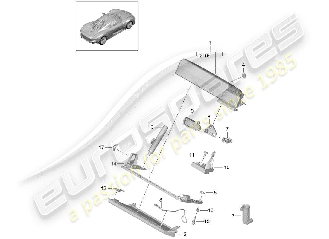 porsche 2015 (918 spyder) diagrama de piezas de la guantera
