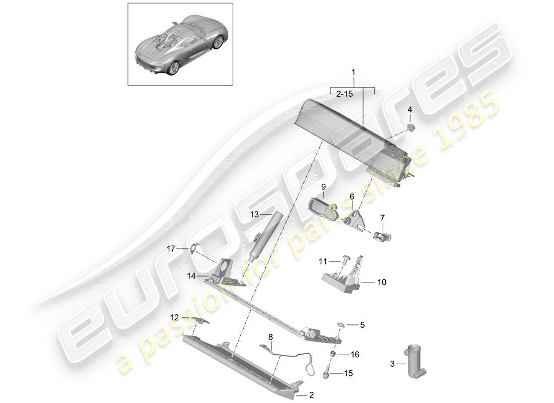 porsche 918 spyder (2015) diagrama de piezas de la guantera