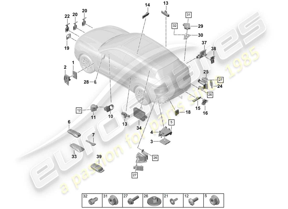 porsche 2020 (cayenne e3 9ya/9yb) unidades de control diagrama de piezas