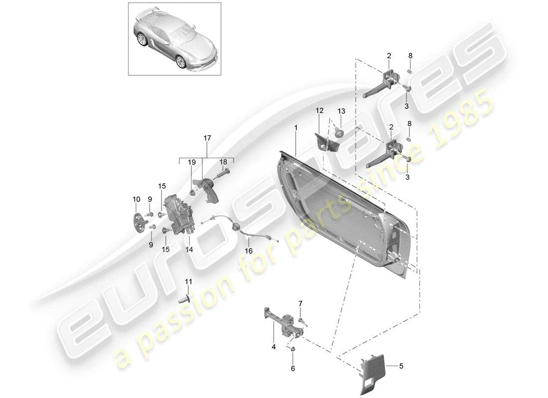 porsche 2016 (981 cayman gt4) carcasa de la puerta diagrama de piezas