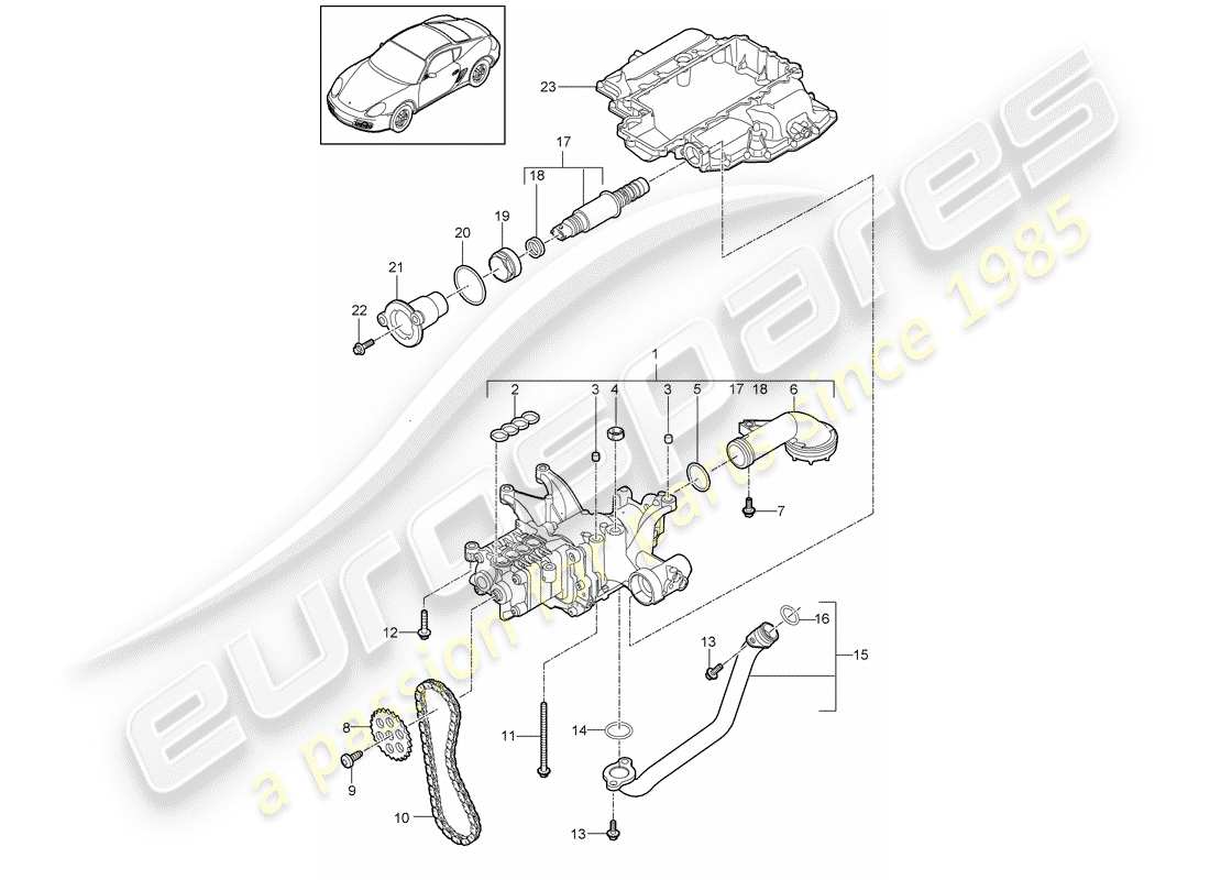 porsche 2011 (987 cayman) bomba de aceite diagrama de piezas