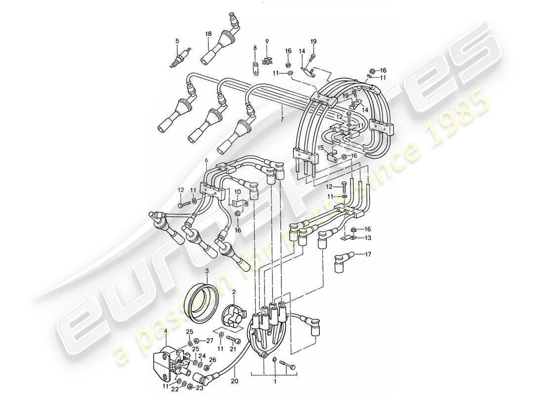 porsche 1987 (959) electricidad del motor 1 diagrama de piezas
