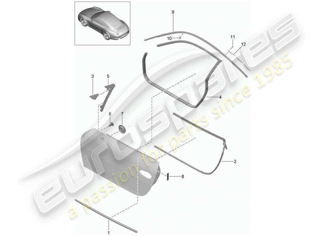 porsche 2015 (991-1) diagrama de piezas del sello de puerta