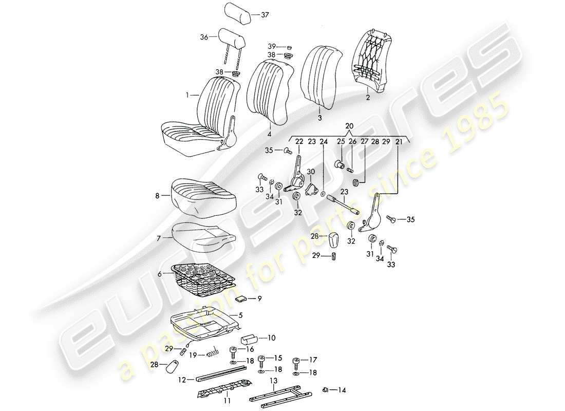 porsche 1966 (911/912) asiento delantero - d >> - mj 1968 diagrama de piezas