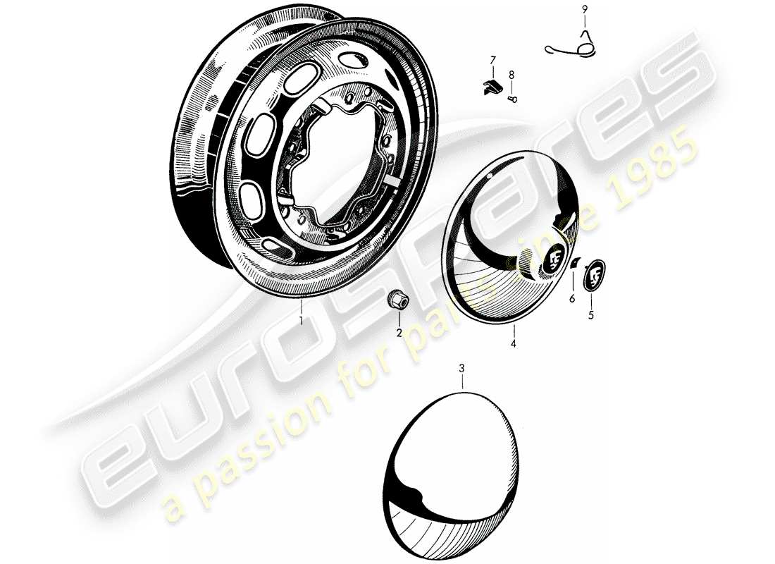 porsche 1963 (356b/356c) ruedas diagrama de piezas