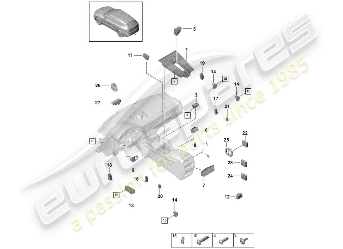 porsche 2020 (cayenne e3 9ya/9yb) diagrama de piezas del interruptor