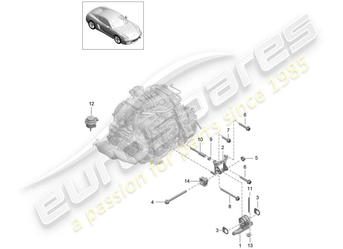 porsche cayman 981 (2016) diagrama de piezas de suspensión del motor
