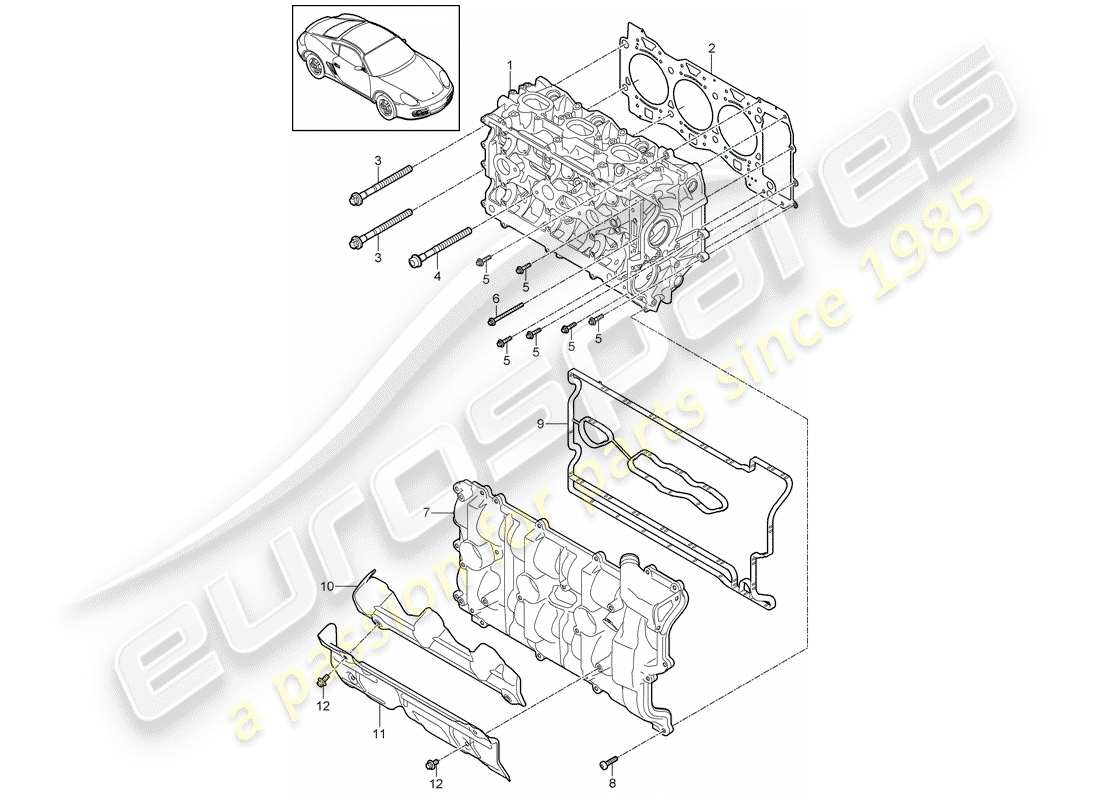 porsche 2011 (987 cayman) diagrama de piezas de la culata del cilindro