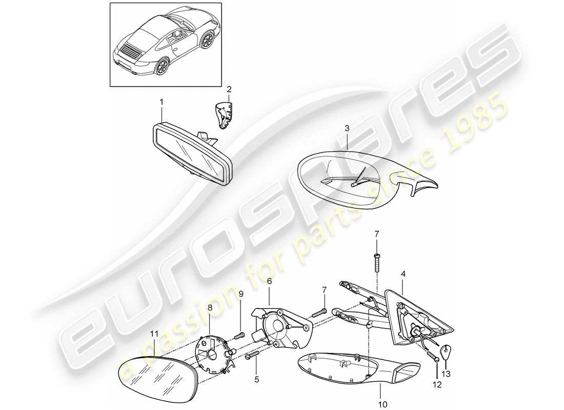 porsche 2005 (997-1) espejo retrovisor interior diagrama de piezas
