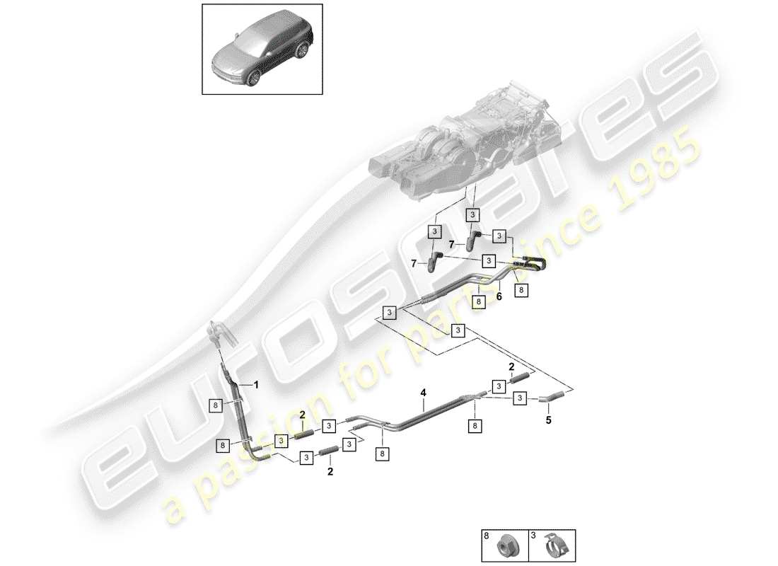porsche 2020 (cayenne e3 9ya/9yb) tubo de agua diagrama de piezas