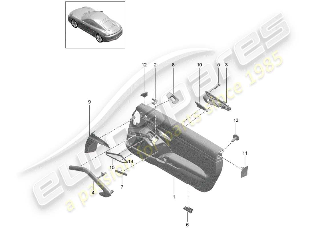 porsche 2016 (981 cayman) diagrama de piezas del panel de puerta