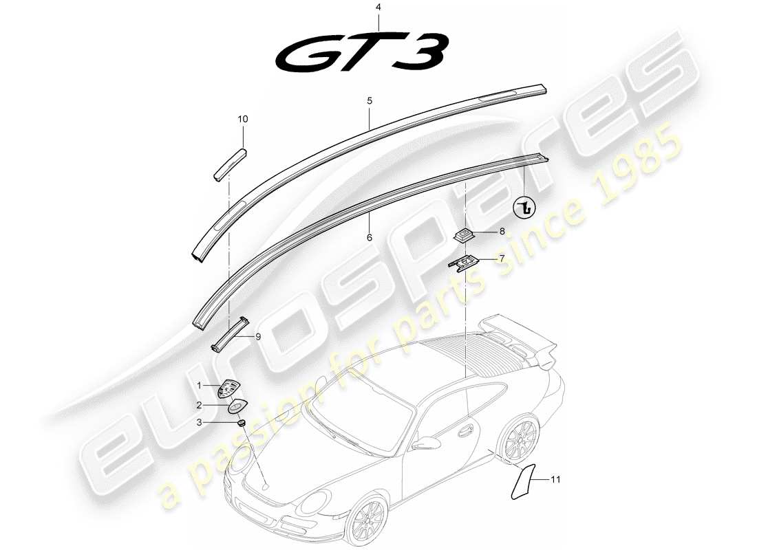 porsche 2007 (997-1 gt3) placas de identificación diagrama de piezas