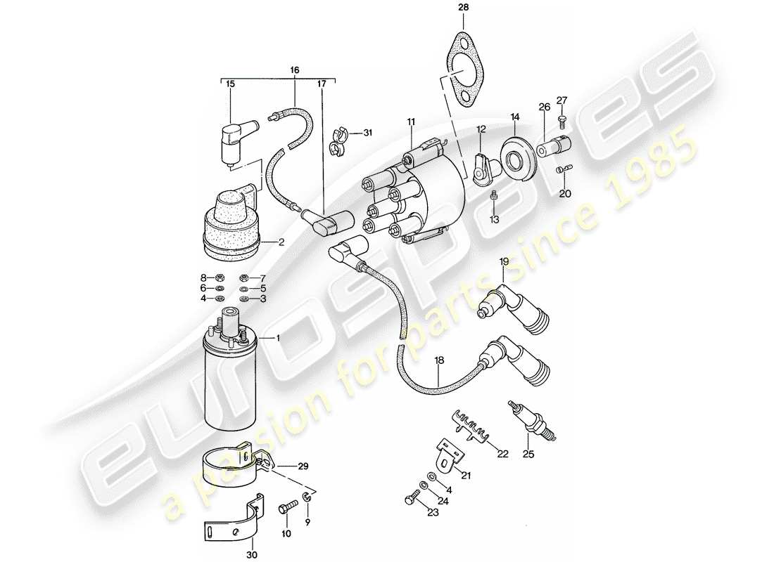 porsche 1982 (944) electricidad del motor 1 diagrama de piezas