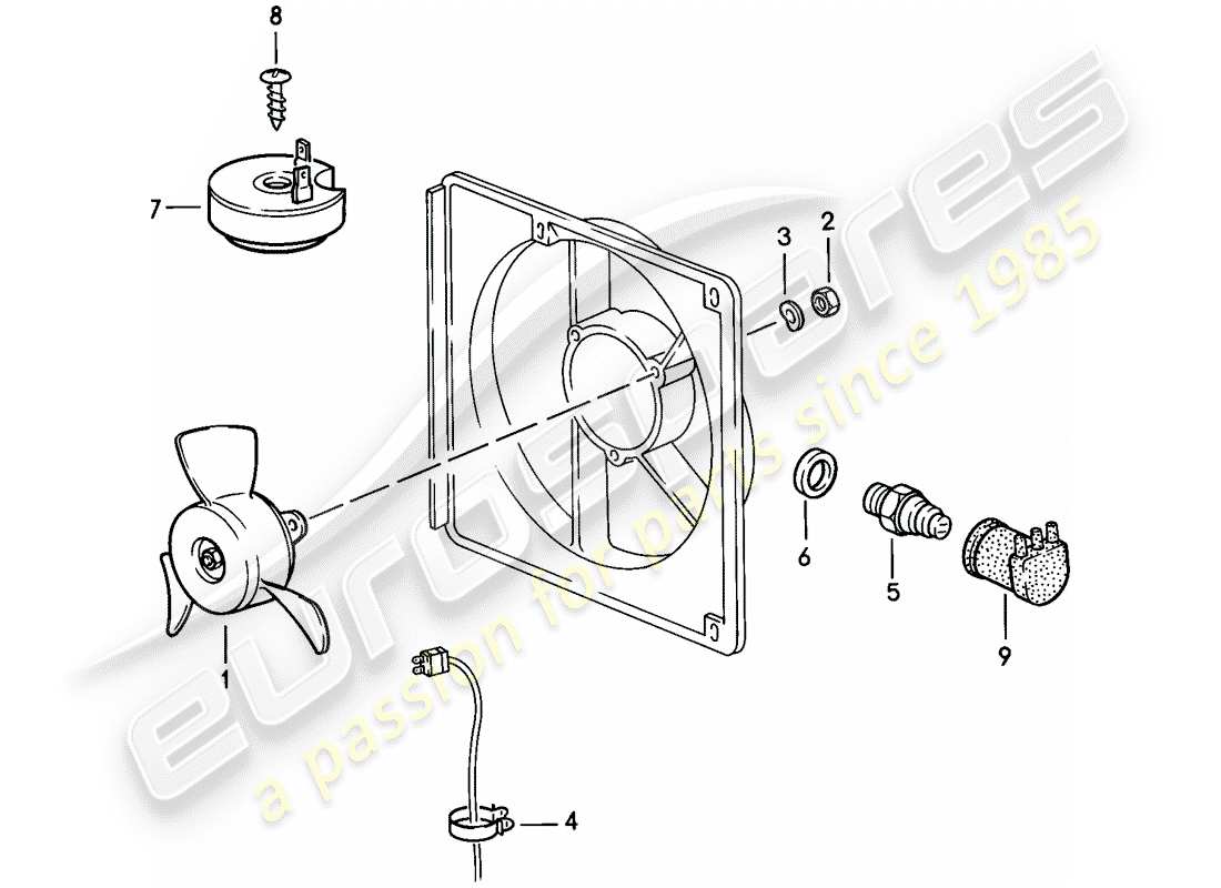 porsche 1982 (944) diagrama de piezas del ventilador eléctrico