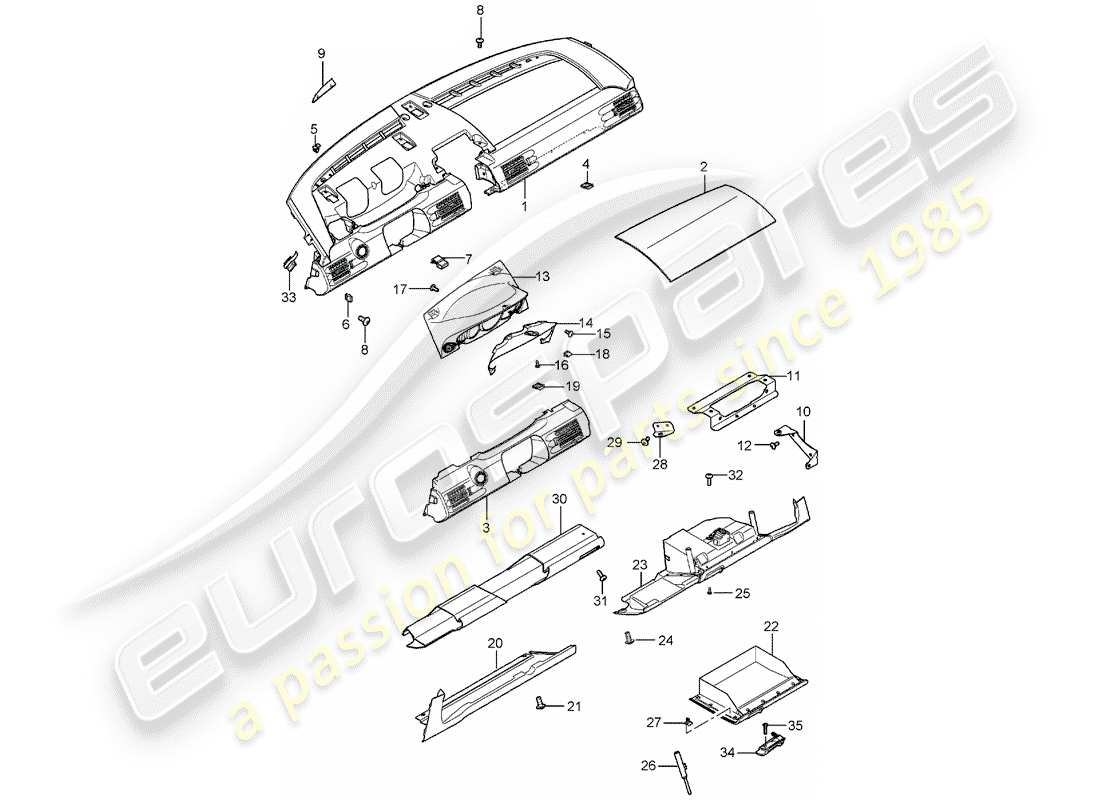 porsche 2005 (carrera gt) panel diagrama de piezas