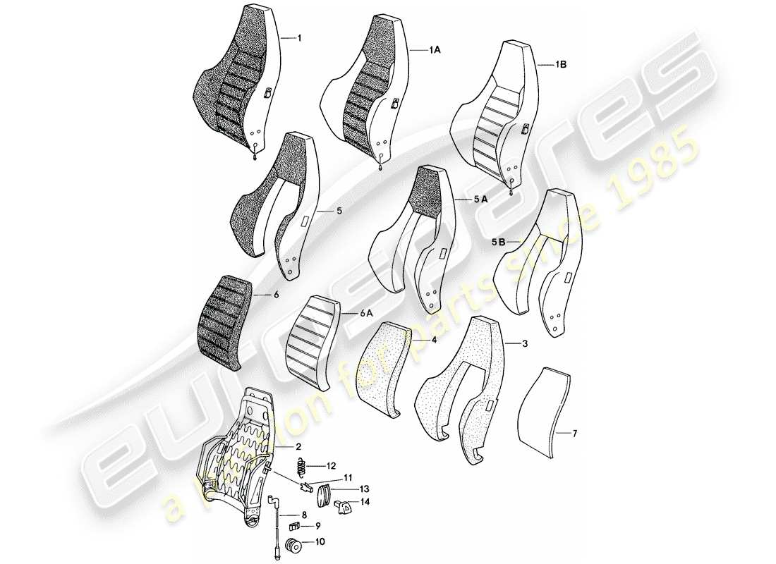 porsche 1982 (944) asiento deportivo - respaldo - piezas individuales diagrama de piezas