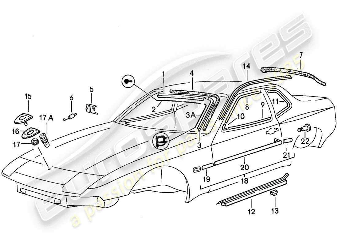 porsche 1982 (944) marco decorativo diagrama de piezas