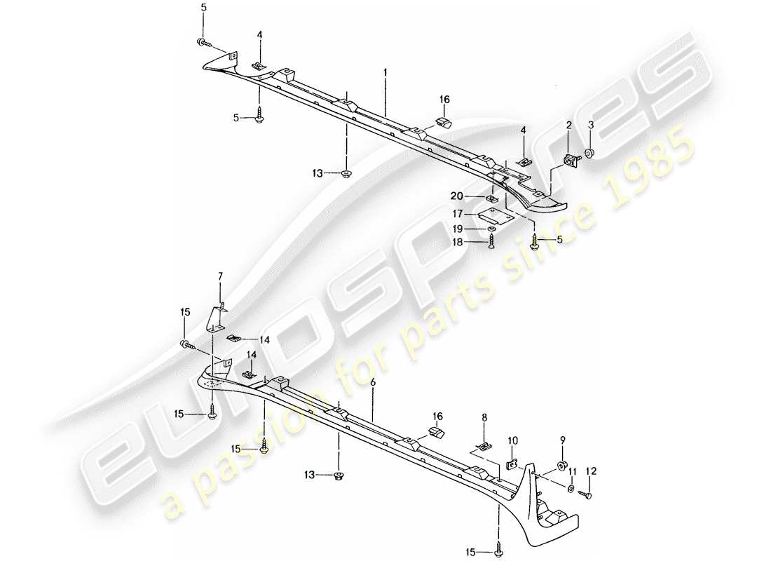 porsche 1994 (993) cubierta de embellecedor - diagrama de piezas del alféizar