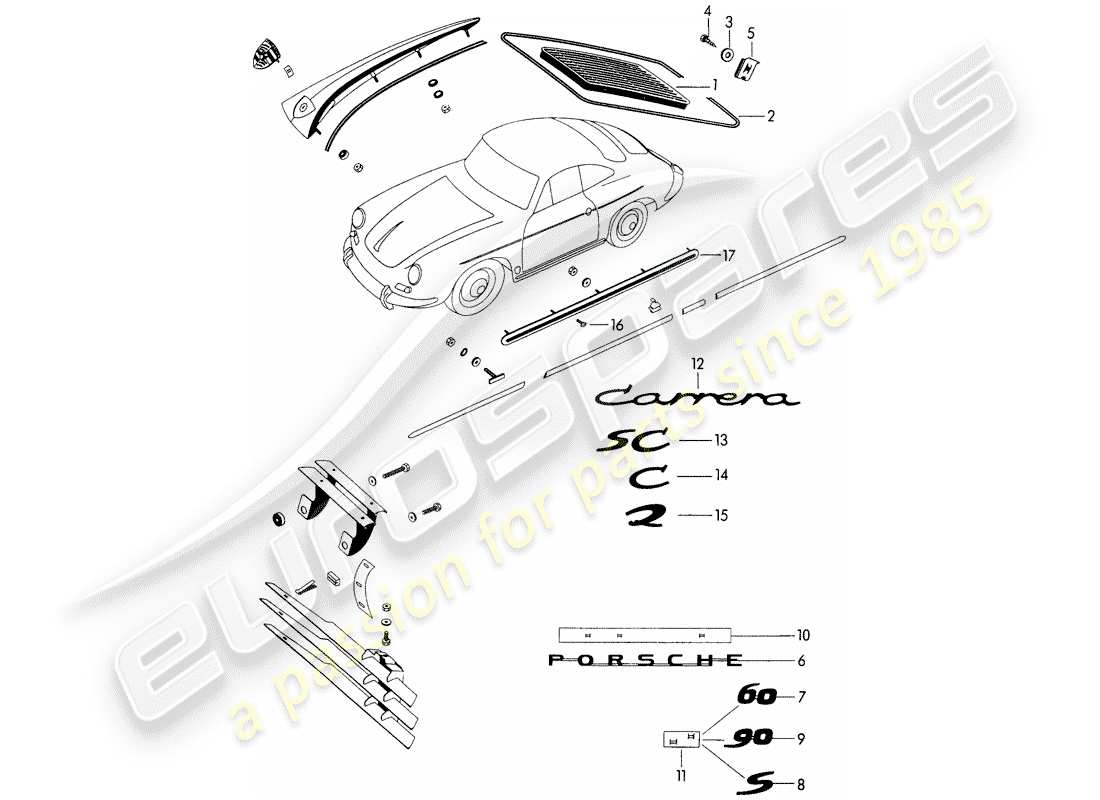 porsche 1964 (356b/356c) accesorios decorativos - - piezas no listadas - ver grupo - 8/10/00 diagrama de piezas