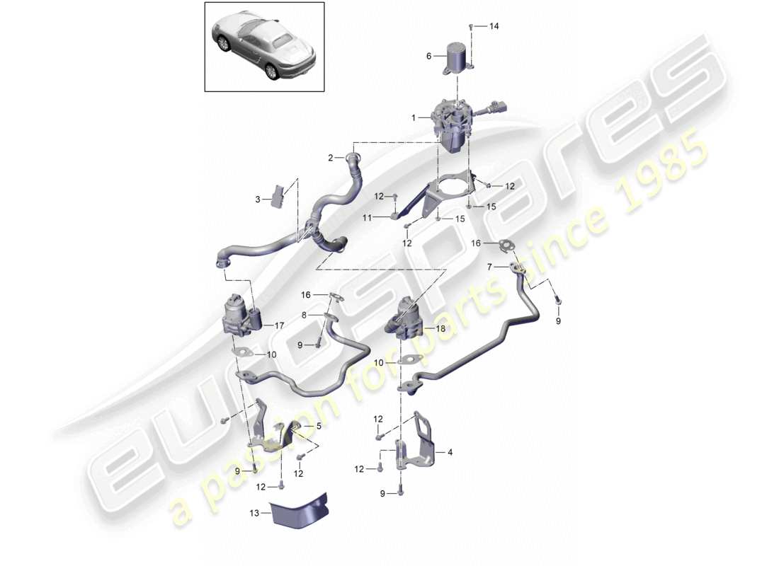 porsche 2018 (718 boxster) bomba de aire secundario diagrama de piezas