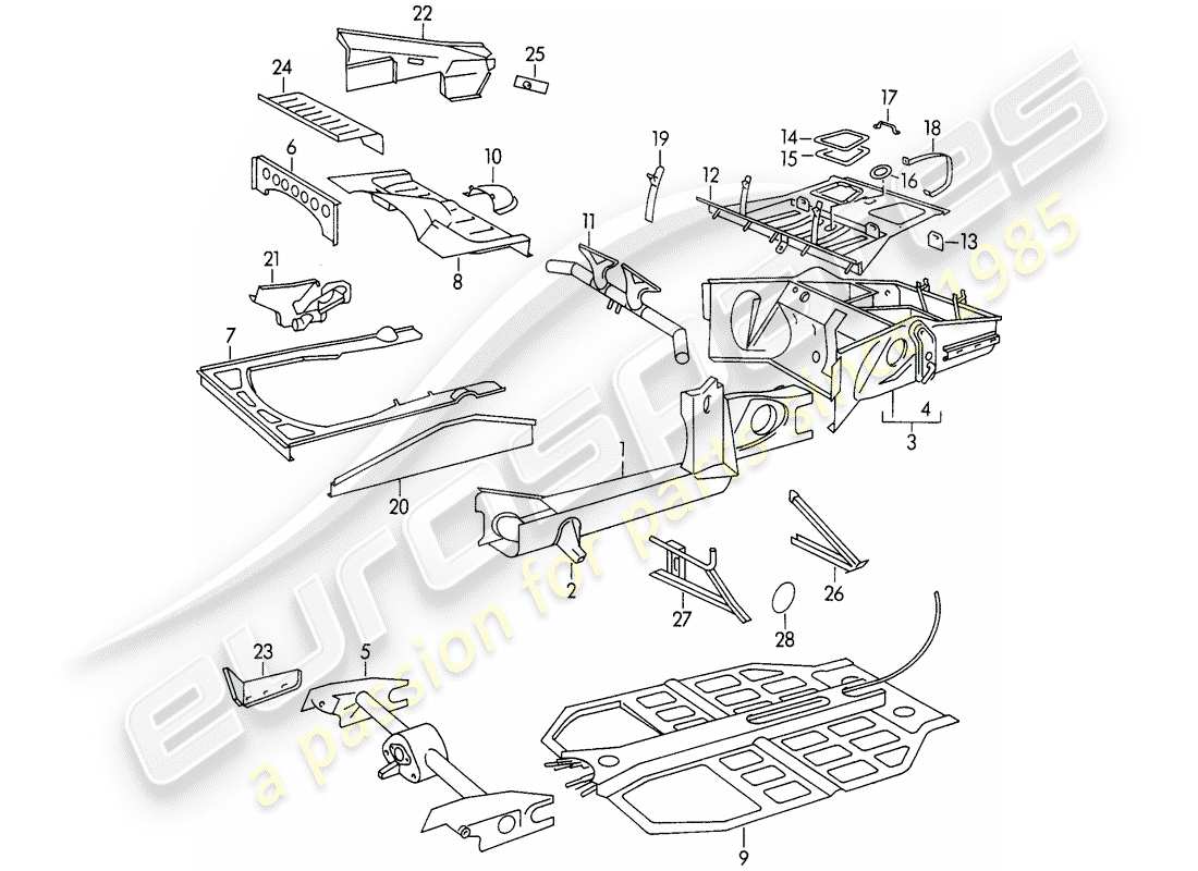 porsche 1954 (356/356a) diagrama de piezas del marco