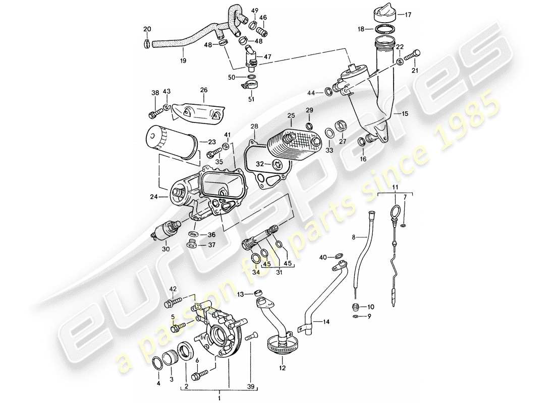 porsche 944 (1991) lubricación del motor diagrama de piezas