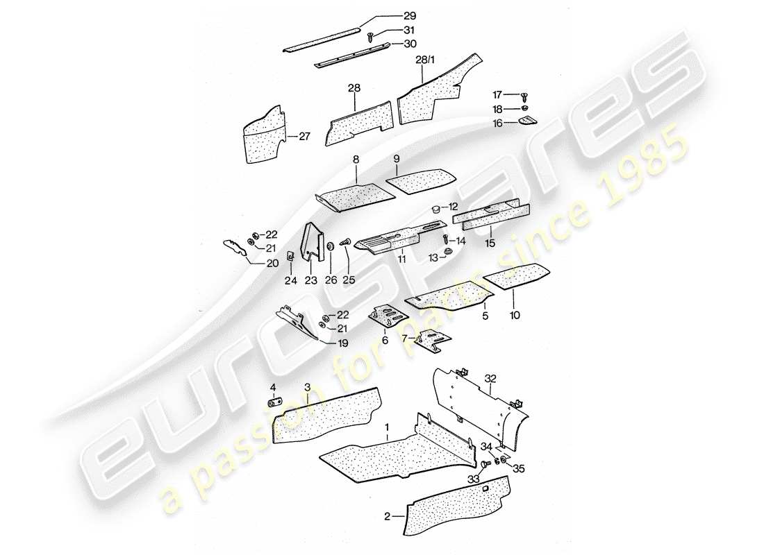 porsche 1977 (911 turbo) recubrimiento diagrama de piezas