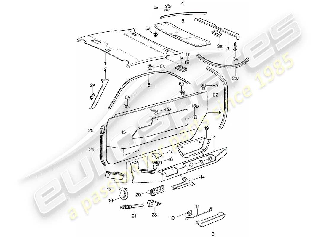 porsche 1978 (928) panel de la puerta - panel de decoración del techo diagrama de piezas