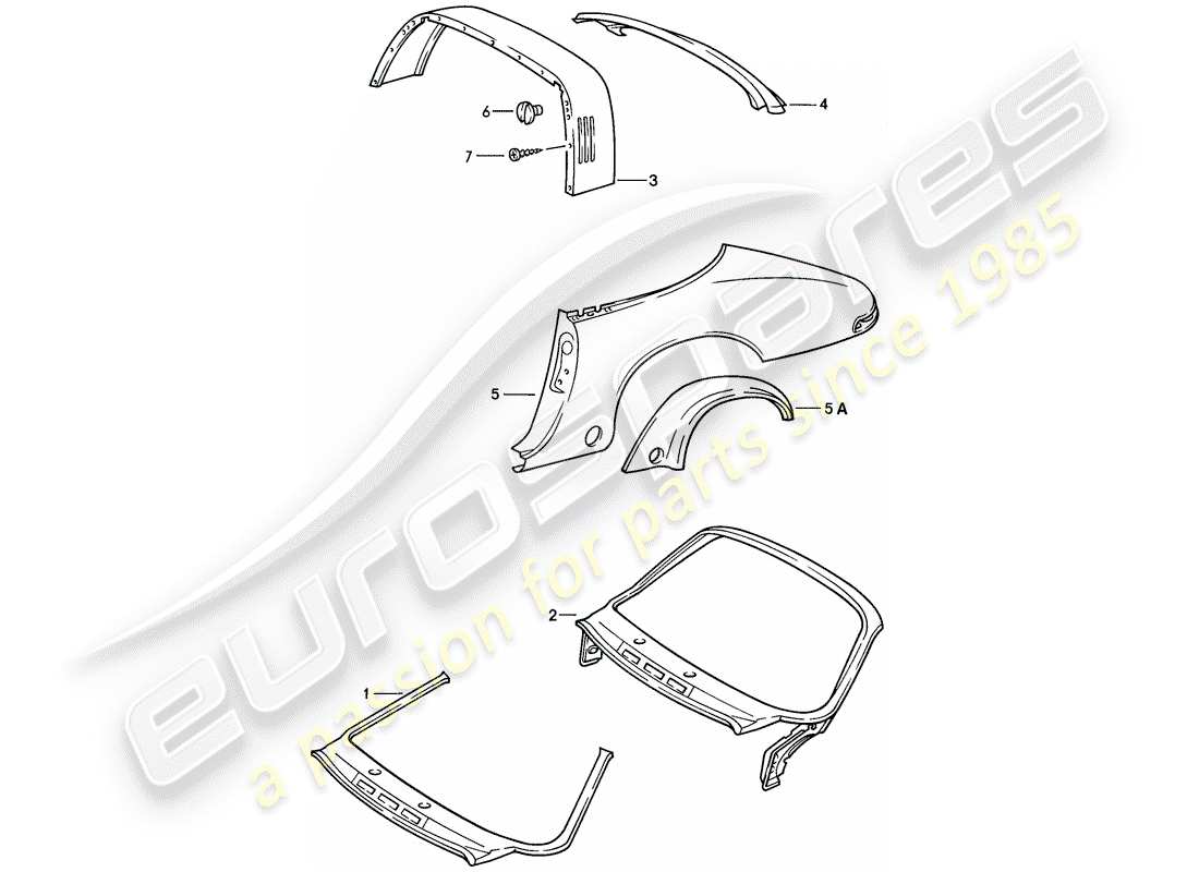 porsche 1985 (911) paneles exteriores - a medida uso material de taller diagrama de piezas