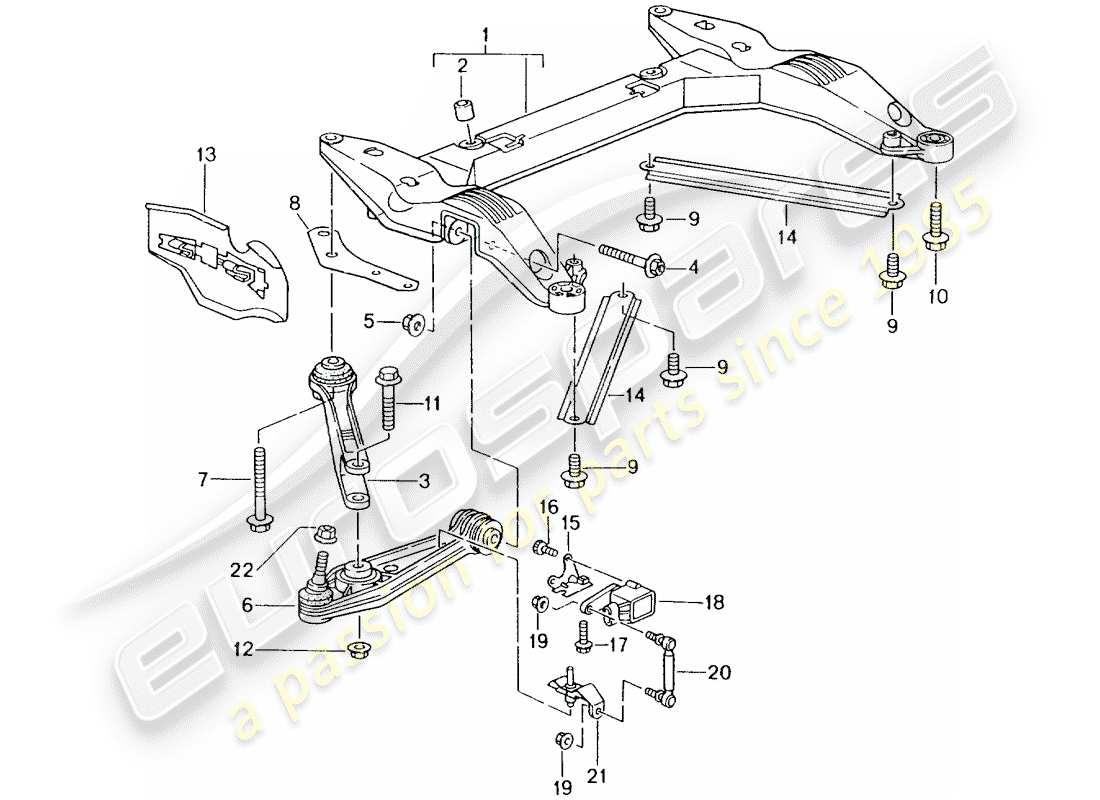 porsche 1999 (996) travesaño - brazo estabilizador de vía diagrama de piezas