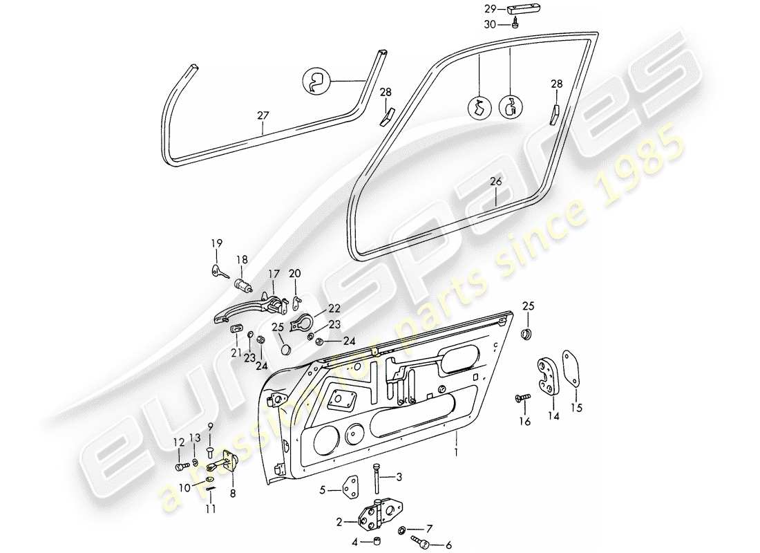 porsche 1966 (911/912) puertas diagrama de piezas