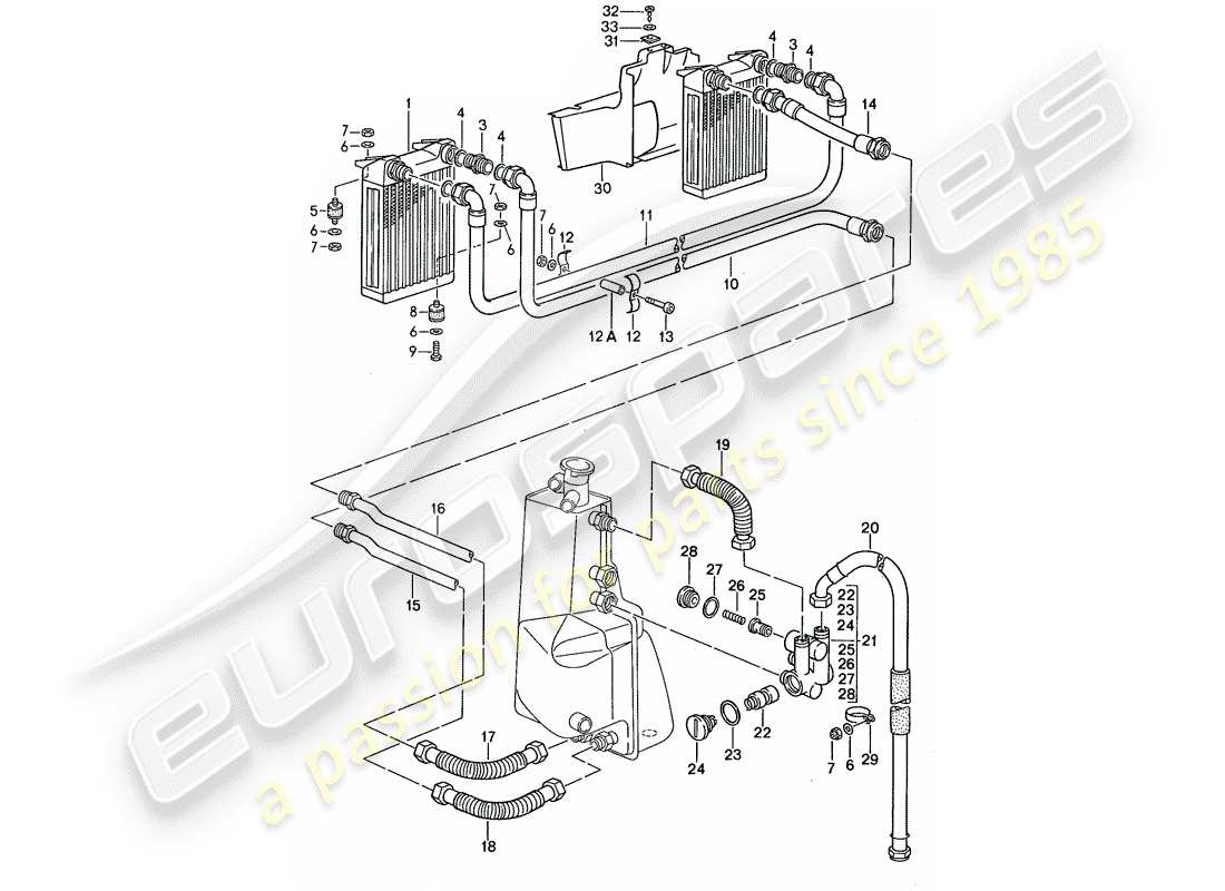 porsche 1987 (959) lubricación del motor - enfriador de aceite diagrama de piezas