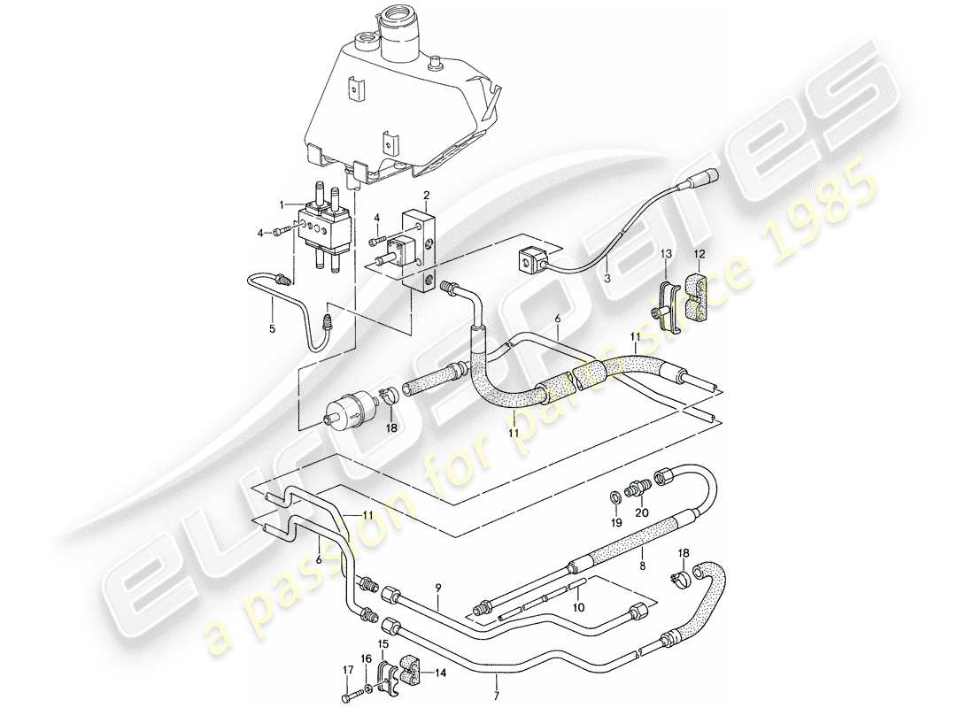 porsche 1987 (959) sistema de autonivelación - control diagrama de piezas