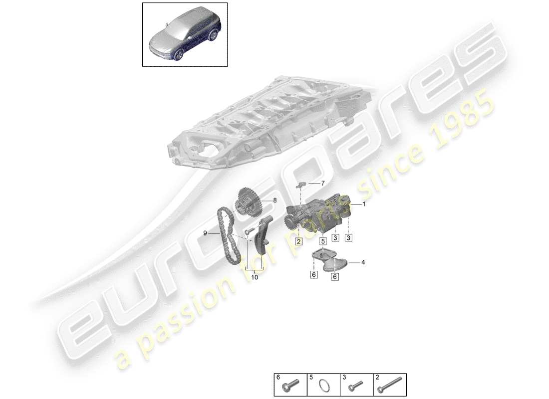 porsche 2020 (cayenne e3 9ya/9yb) bomba de aceite diagrama de piezas