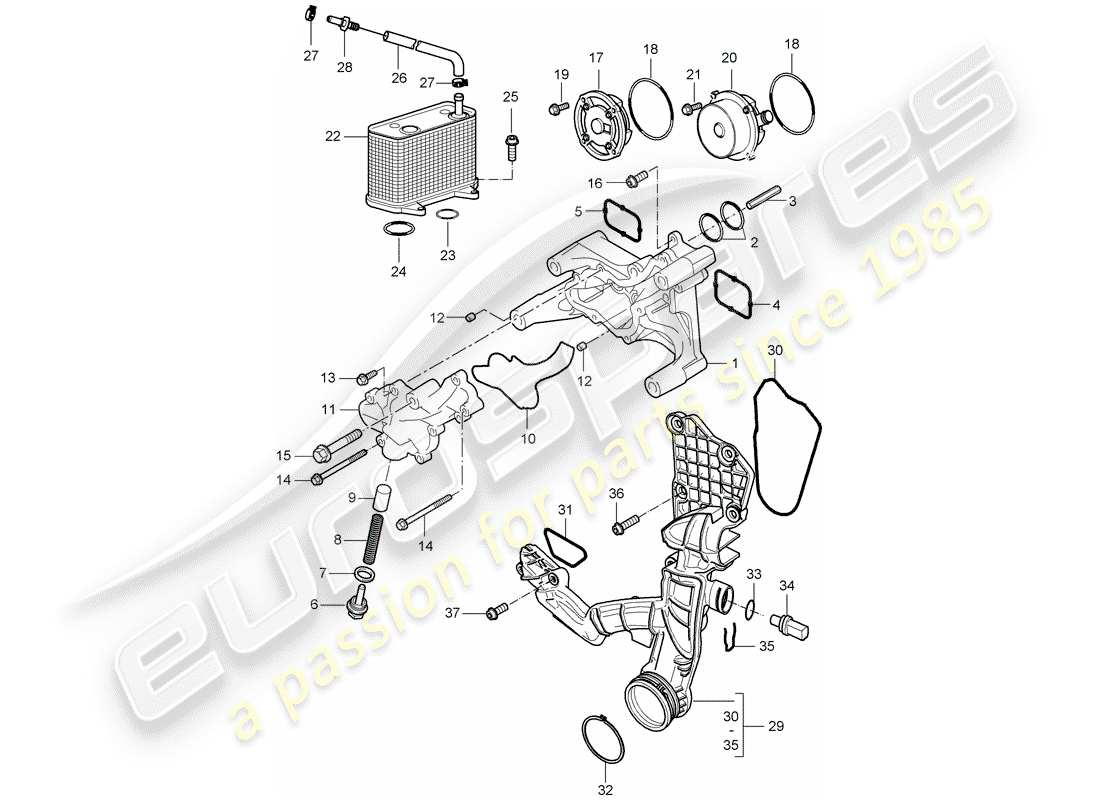 porsche 2006 (987 cayman) bomba de aceite diagrama de piezas