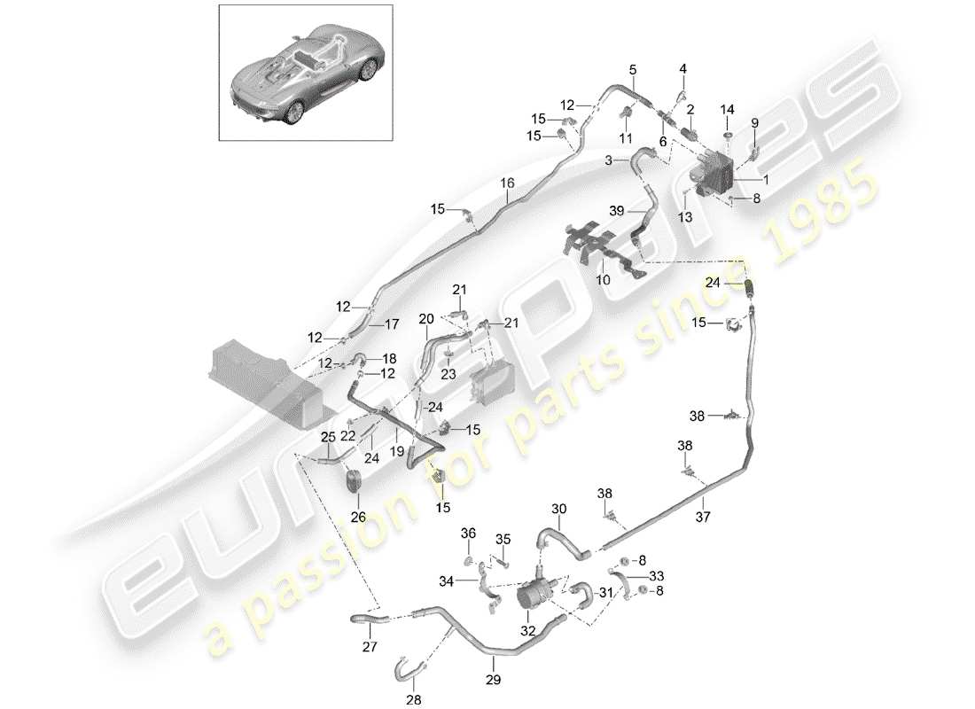 porsche 2015 (918 spyder) híbrido diagrama de piezas