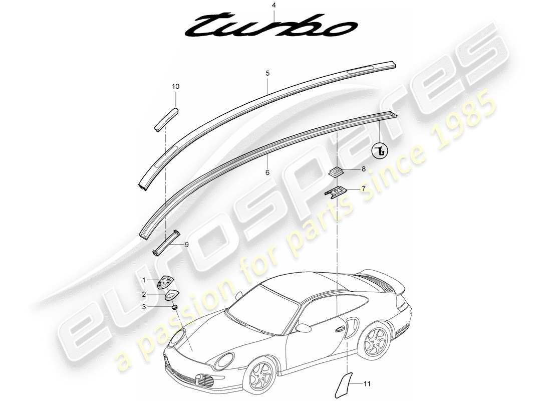 porsche 2008 (997-1 turbo / gt2) placas de identificación diagrama de piezas