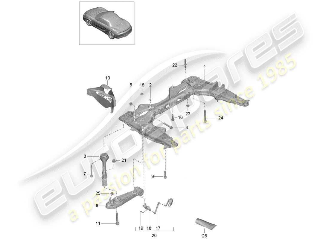 porsche 2014 (981 boxster) diagrama de piezas del travesaño