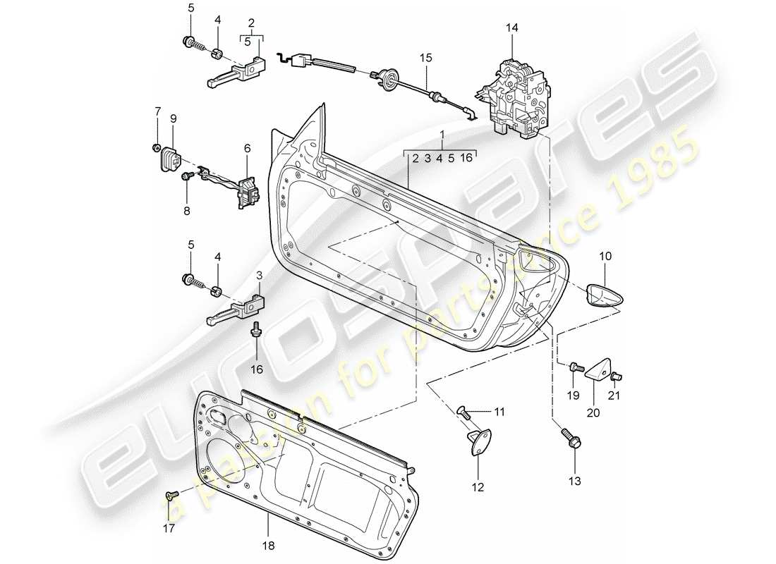 porsche 2010 (997-2 gt3) carcasa de la puerta diagrama de piezas