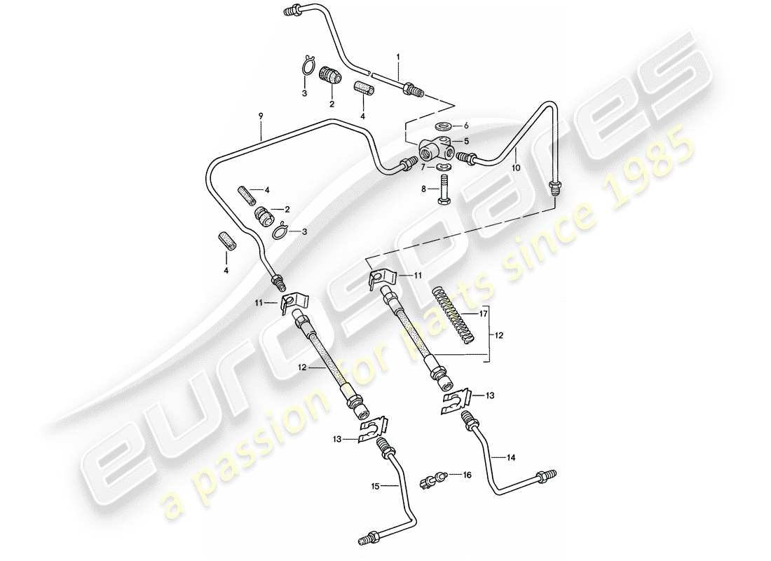 porsche 1986 (911) diagrama de piezas de la línea de freno
