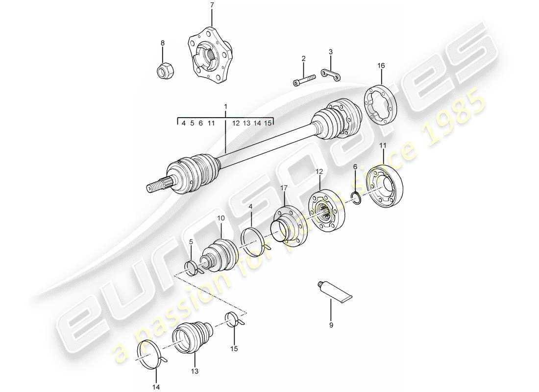 porsche 2009 997-2 turbo / gt2 eje de accionamiento diagrama de piezas