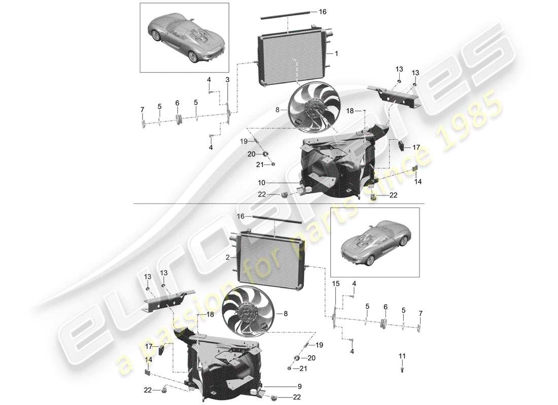 porsche 2015 (918 spyder) diagrama de piezas de refrigeración por agua
