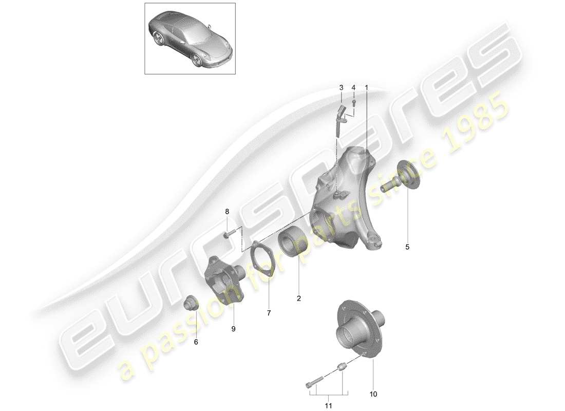 porsche 2012 (991-1) diagrama de piezas del portador de ruedas