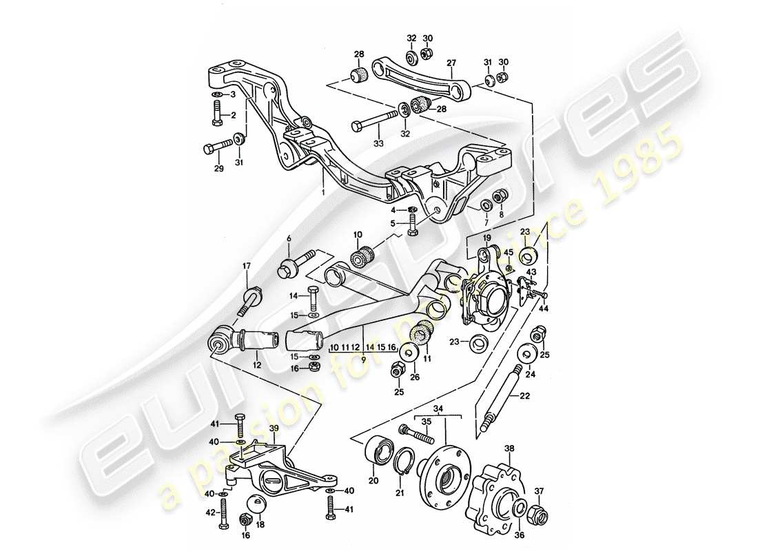 porsche 928 (1994) diagrama de piezas del eje trasero