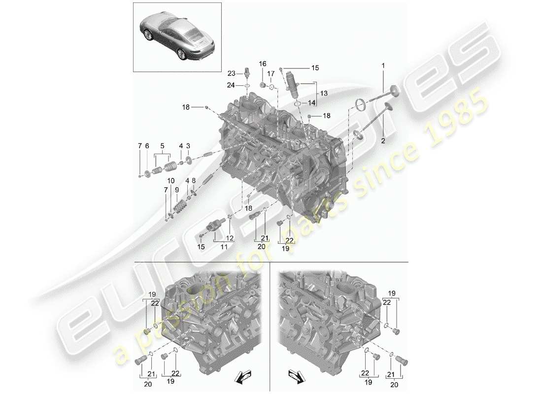 porsche 2012 (991-1) cabeza de cilindro diagrama de piezas