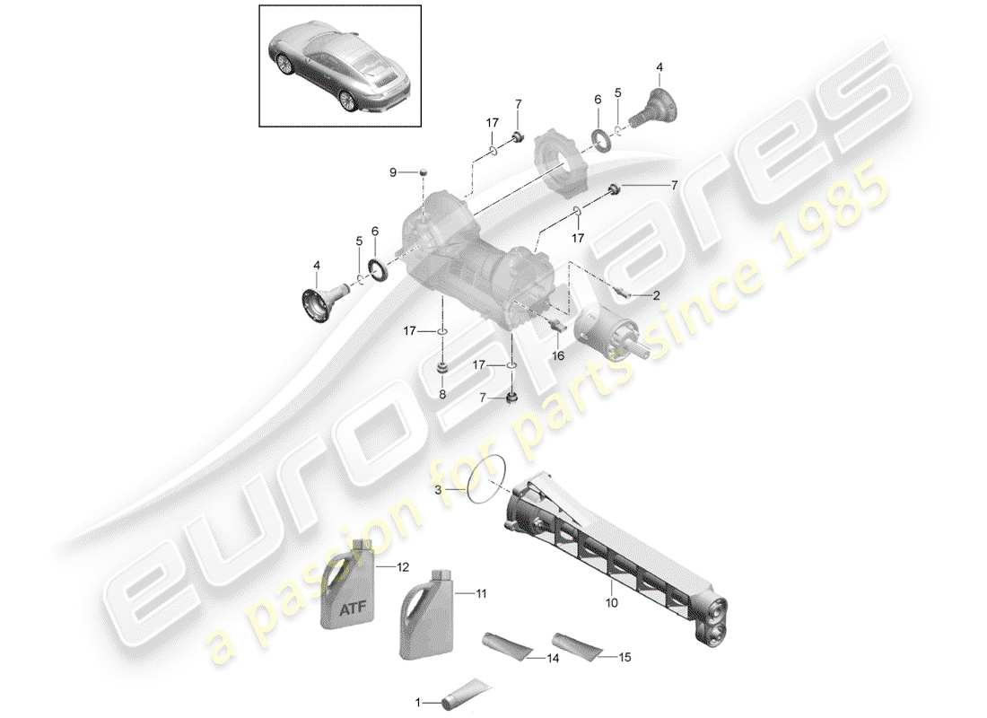 porsche 2017 (991-2) diagrama de piezas del diferencial del eje delantero
